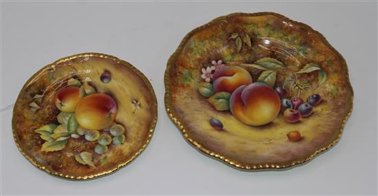 Two Royal Worcester plates decorated with fruit by P. English